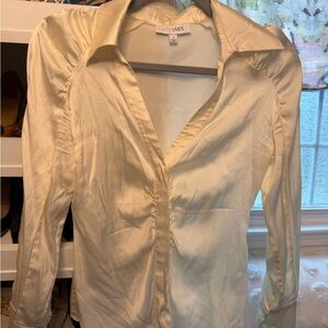 INTERMIX Pale Yellow Satin v-neck Button-Front Shirt